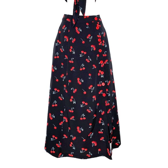 Women Maxi Skirt Wrap Crop Top Cherry Set (XS-3XL) - Picture 4 of 11